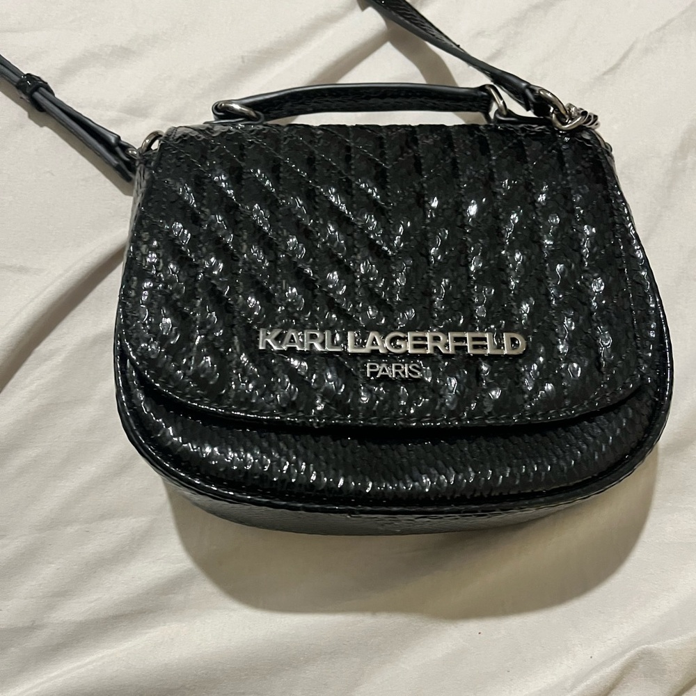 Karl Lagerfeld Shiny Black Quilted Shoulder Bag